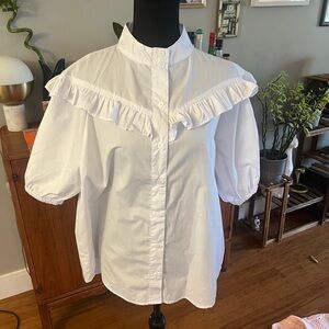 Velvet Heart White Ruffle Blouse Button Up Top Sz. XL
